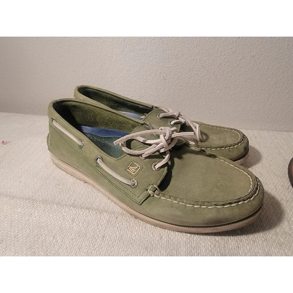 Sperry Top-Sider Men's 9 M Green Leather Authentic Original Boat Shoes Moccasin